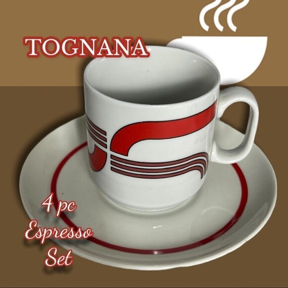TOGNANA China Vintage Retro 4 piece Espresso Set Red and Brown - Picture 8 of 10